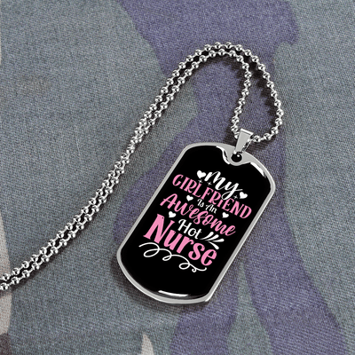 To My Girlfriend Awesome Nurse Girlfriend Necklace Stainless Steel or 18k Gold Dog Tag 24" Chain - Luxury Love Messages Dog Tag Gifts For Man, Woman