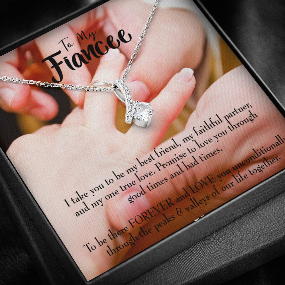 To My Girlfriend Promise To Fiancee Message Card W Mahogany Style Luxury Box Eternity Ribbon Stone Necklace - Alluring Beauty Necklace Gift For Her