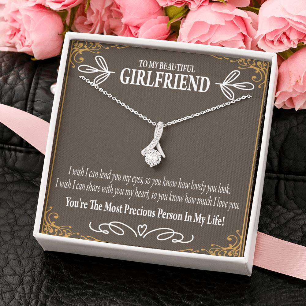 To My Girlfriend Precious Love Message Card W Mahogany Style Luxury Box Eternity Ribbon Stone Necklace - Alluring Beauty Necklace Gift For Her