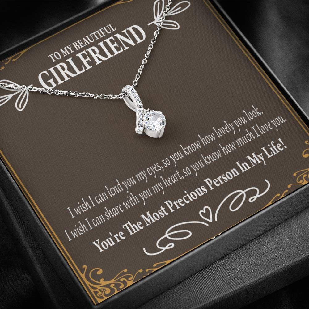 To My Girlfriend Precious Love Message Card W Mahogany Style Luxury Box Eternity Ribbon Stone Necklace - Alluring Beauty Necklace Gift For Her