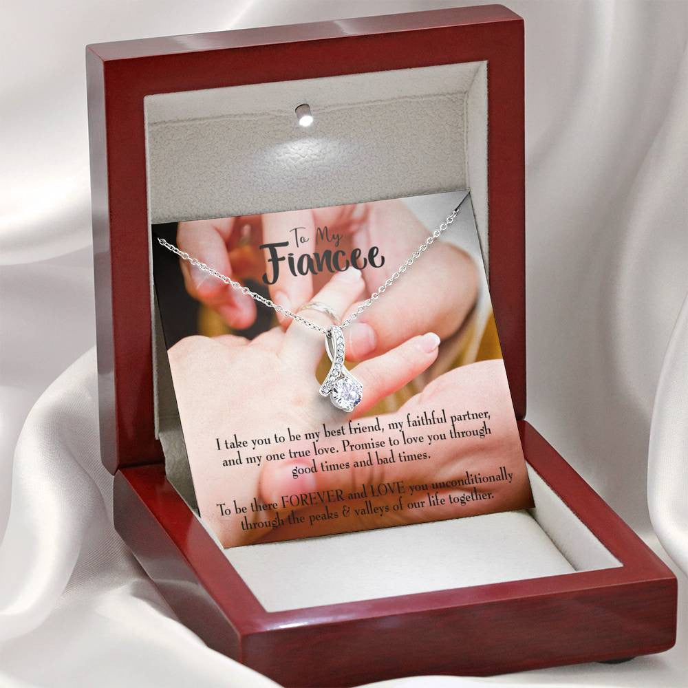 To My Girlfriend Promise To Fiancee Message Card W Mahogany Style Luxury Box Eternity Ribbon Stone Necklace - Alluring Beauty Necklace Gift For Her
