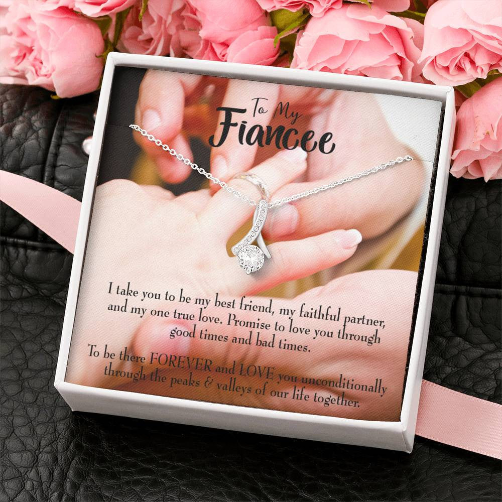 To My Girlfriend Promise To Fiancee Message Card W Mahogany Style Luxury Box Eternity Ribbon Stone Necklace - Alluring Beauty Necklace Gift For Her