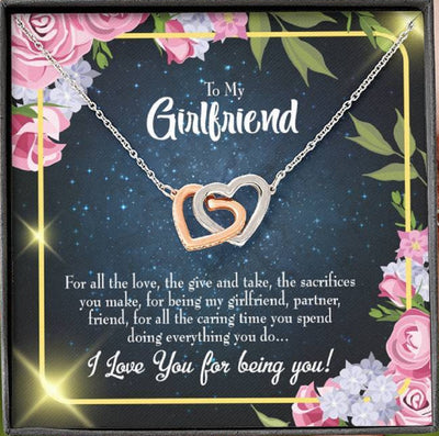 Future Wife Fiance Gift Girlfriend Inseparable Love Pendant 18k Rose Gold Finish 16� Engagement Wedding Gift - Interlocking Hearts Necklace