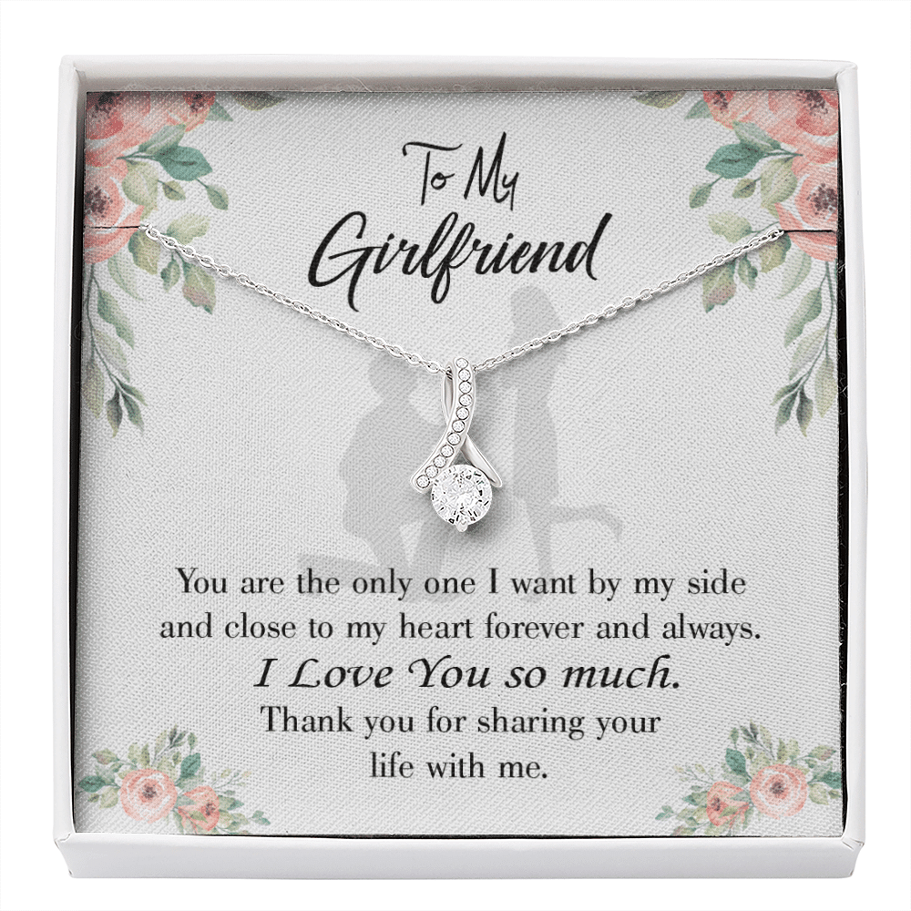 Girlfriend Gift By My Side Eternity Ribbon Stone Pendant 14K White Gold Stainless Steel Jewelry Gift  - Alluring Beauty Necklace Gift For Her