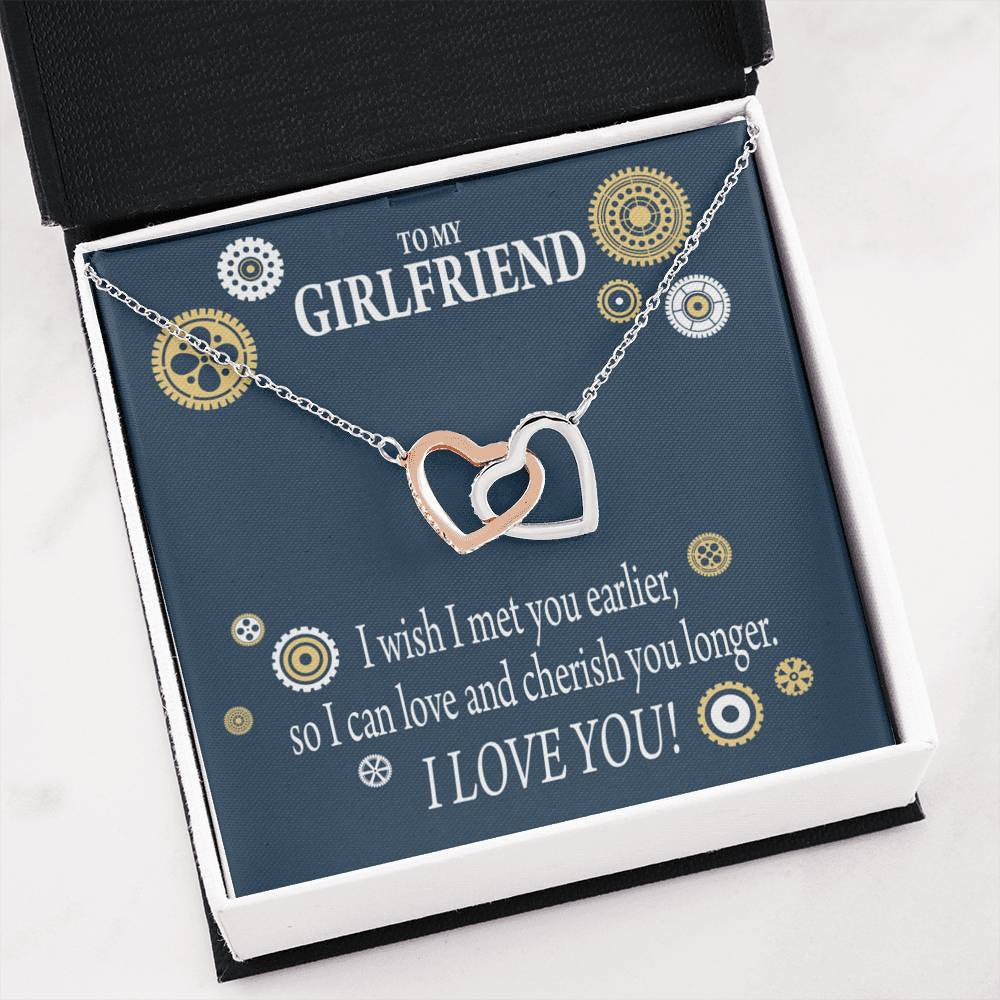 To My Girlfriend Wish I Inseparable Necklace Pendant 18k Rose Gold Finish 16� - Interlocking Hearts Necklace