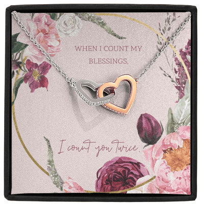 To My Wife I Count You Twice Inseparable Pendant 18k Rose Gold 16� - Interlocking Hearts Necklace