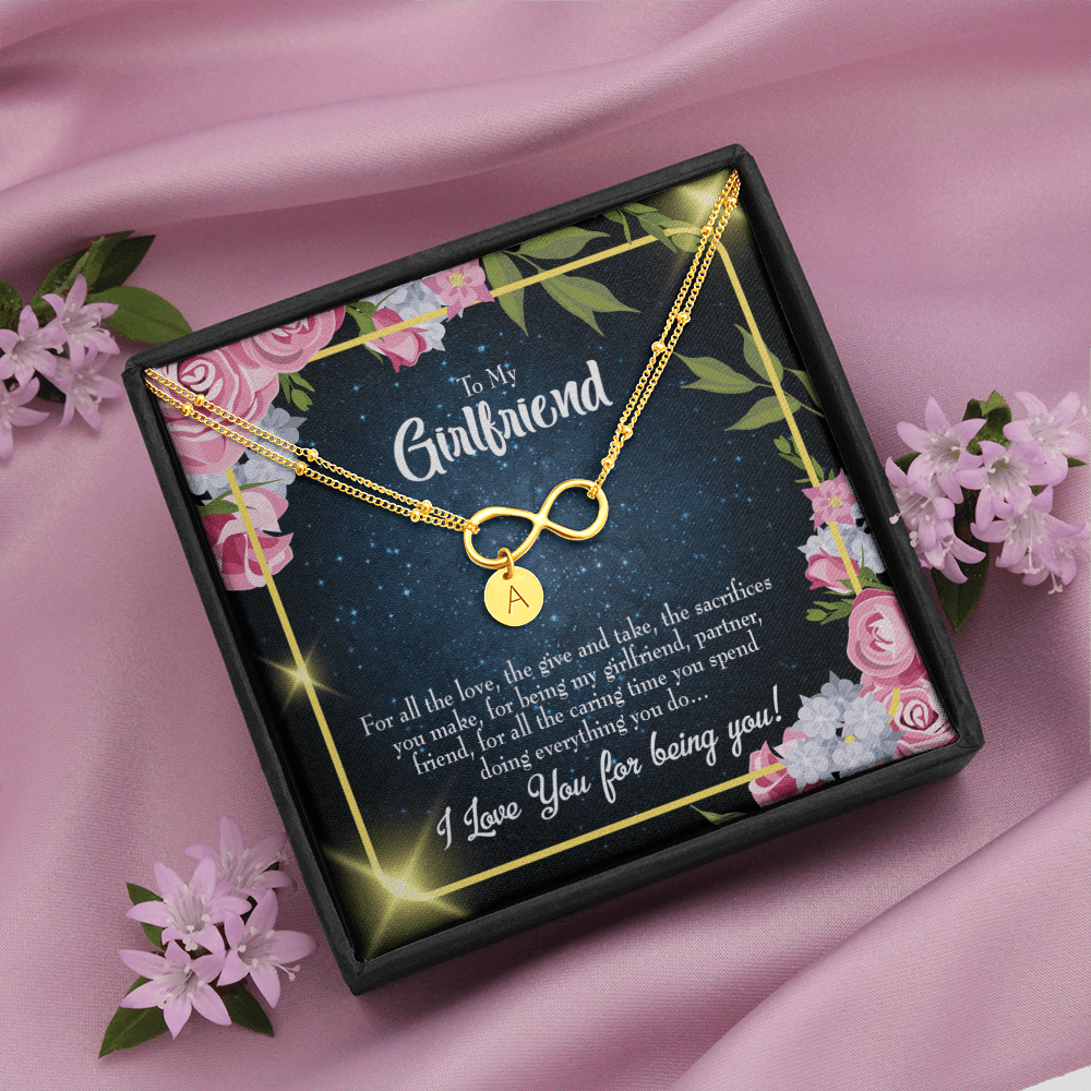 To My Girlfriend Being You Infinity Bracelet With Initial Charms - Infinity Bracelet