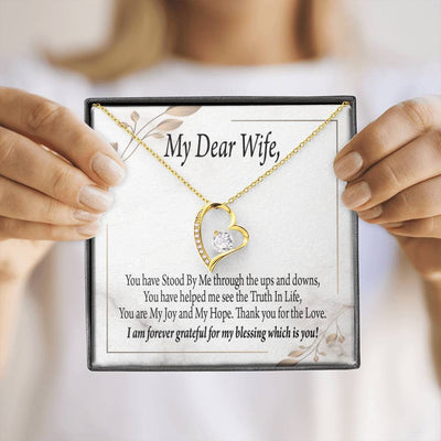 Gift To Wife My Dear Wife Forever Love Necklace Cz Heart Pendant Stainless Steel or 18k Gold - Forever Love Necklace Gift Idea For Woman