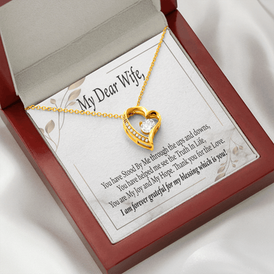 Gift To Wife My Dear Wife Forever Love Necklace Cz Heart Pendant Stainless Steel or 18k Gold - Forever Love Necklace Gift Idea For Woman