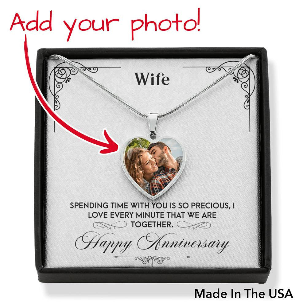 Personalized To My Wife Happy Anniversary Stainless Steel or 18k Gold Heart Pendant Necklace Jewelry Gift  - Photo Upload Cards