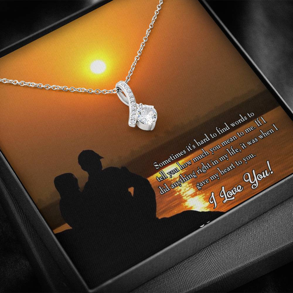 To My Girlfriend You Have My Heart Message Card W Mahogany Style Luxury Box Eternity Ribbon Stone Necklace - Alluring Beauty Necklace Gift For Her