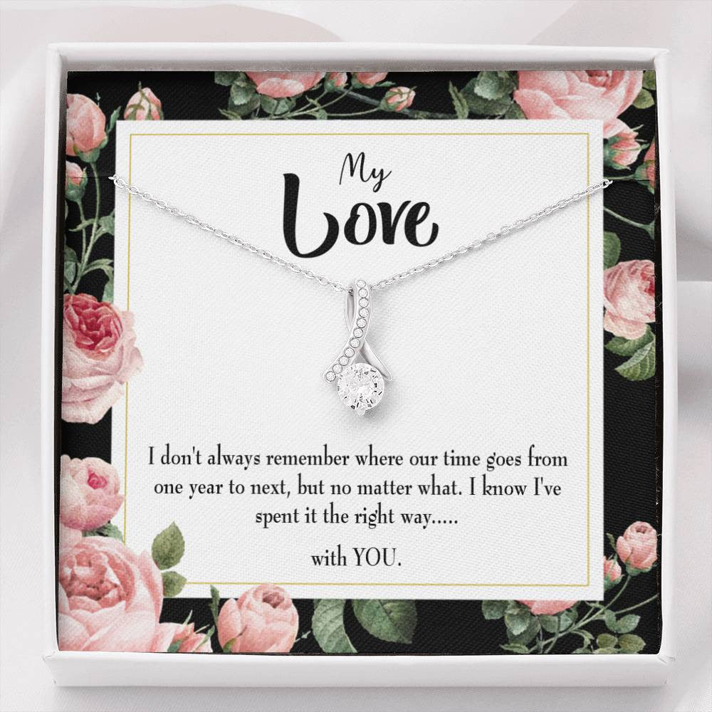 To My Girlfriend With You Message Card W Mahogany Style Luxury Box Eternity Ribbon Stone Necklace - Alluring Beauty Necklace Gift For Her
