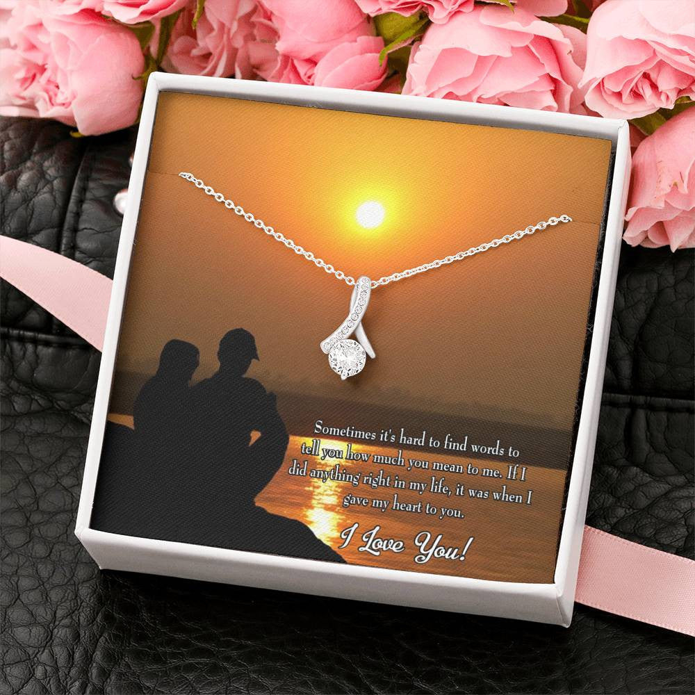 To My Girlfriend You Have My Heart Message Card W Mahogany Style Luxury Box Eternity Ribbon Stone Necklace - Alluring Beauty Necklace Gift For Her
