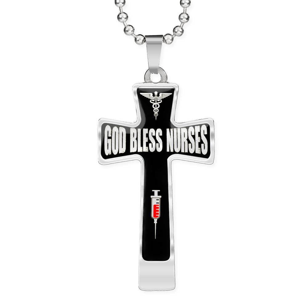 God Bless Nurses Cross 18-22" - Dog Tag with Swivel Keychain