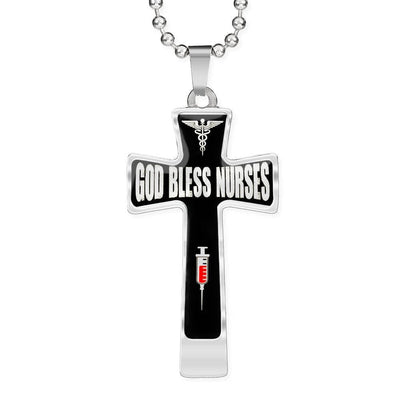 God Bless Nurses Cross 18-22" - Dog Tag with Swivel Keychain