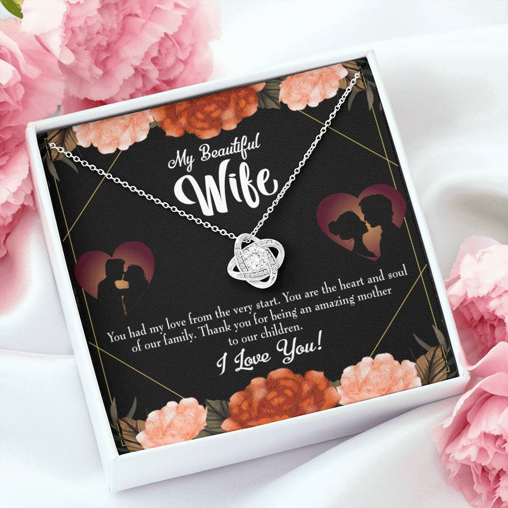 To My Wife Heart And Soul Wife Infinity Knot Necklace Keepsake Message Card Stainless Steel Cz Pendant - Luxury Love Knot Necklace Meanful Gift Idea For Her/Him