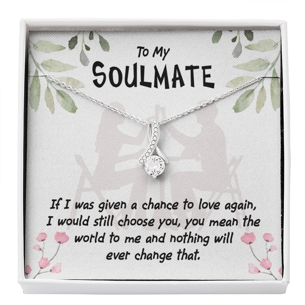 Girlfriend Gift You Mean The World Eternity Ribbon Stone Pendant 14K White Gold Stainless Steel Jewelry Gift  - Alluring Beauty Necklace Gift For Her