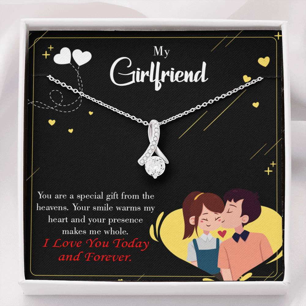 To My Girlfriend Today & Forever Message Card W Mahogany Style Luxury Box Eternity Ribbon Stone Necklace - Alluring Beauty Necklace Gift For Her