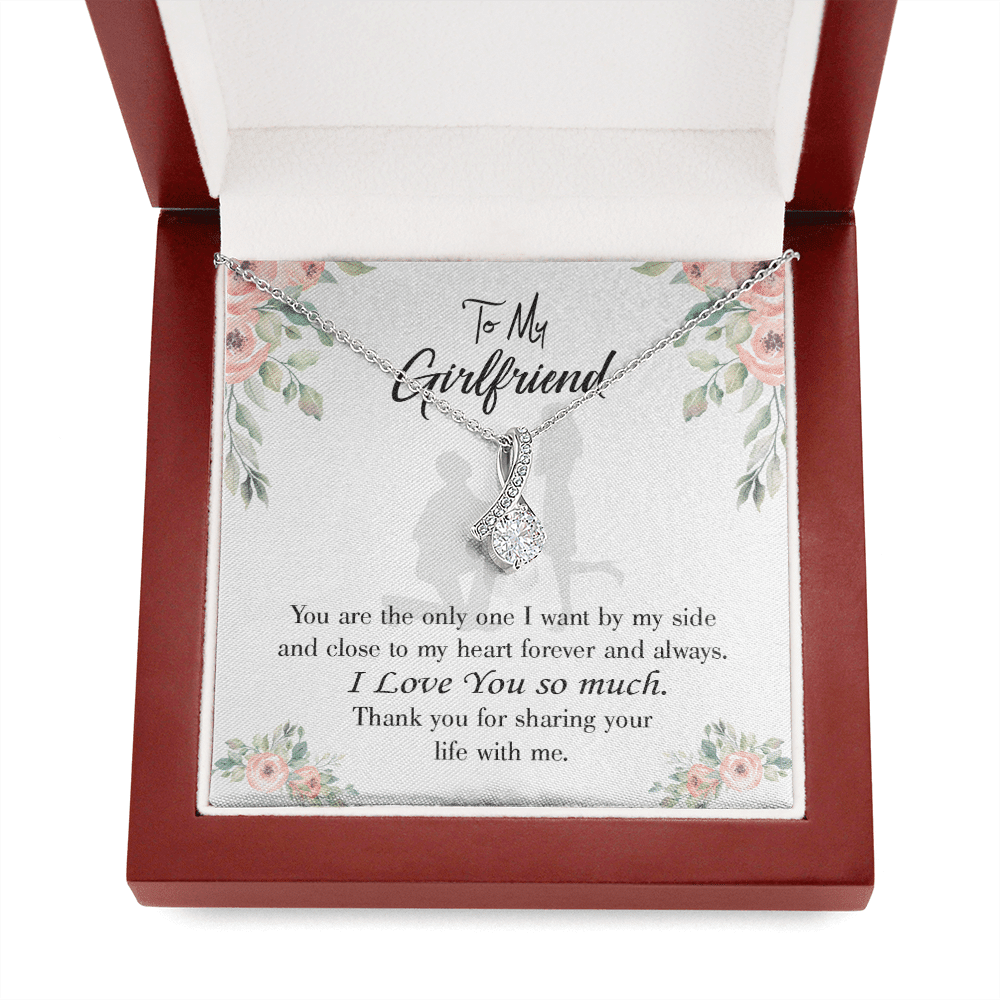 Girlfriend Gift By My Side Eternity Ribbon Stone Pendant 14K White Gold Stainless Steel Jewelry Gift  - Alluring Beauty Necklace Gift For Her