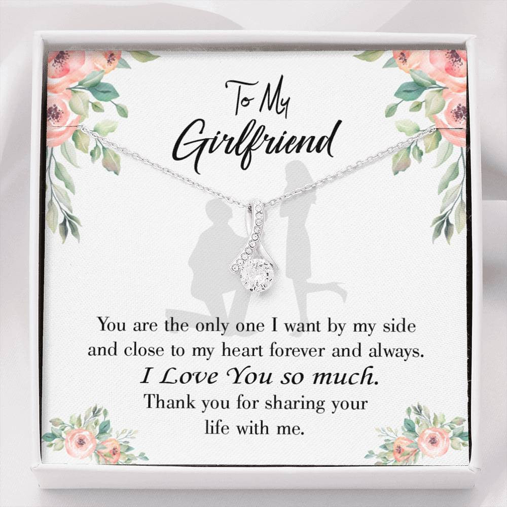 Girlfriend Gift By My Side Eternity Ribbon Stone Pendant 14K White Gold Stainless Steel Jewelry Gift  - Alluring Beauty Necklace Gift For Her