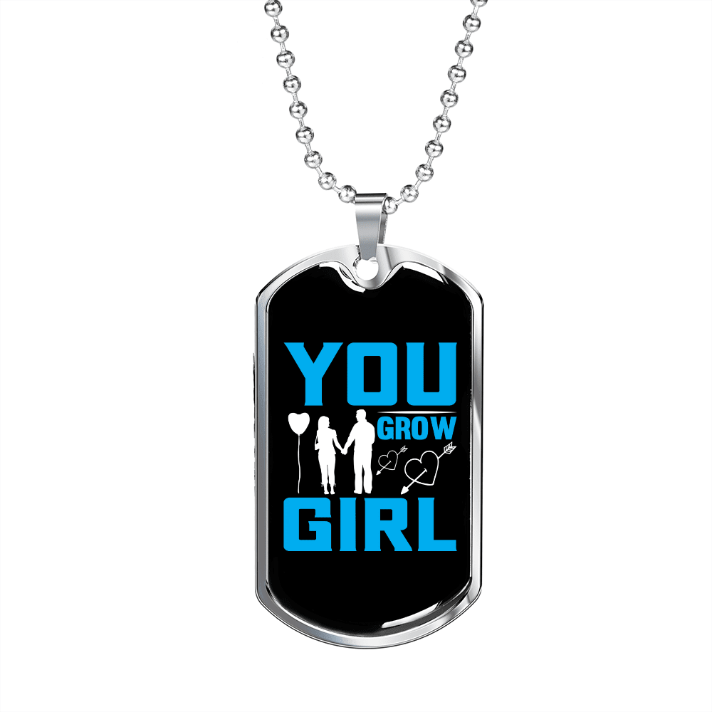 To My Girlfriend You Grow Girl Blue Necklace Stainless Steel or 18k Gold Dog Tag 24" Chain - Luxury Love Messages Dog Tag Gifts For Man, Woman