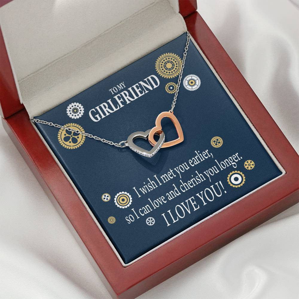 To My Girlfriend Wish I Inseparable Necklace Pendant 18k Rose Gold Finish 16� - Interlocking Hearts Necklace