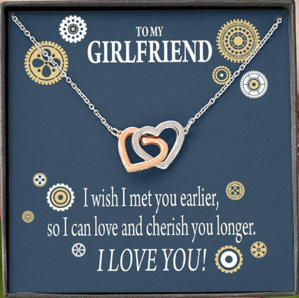 To My Girlfriend Wish I Inseparable Necklace Pendant 18k Rose Gold Finish 16� - Interlocking Hearts Necklace