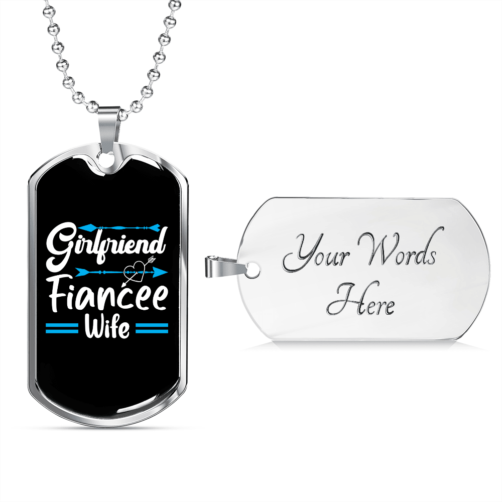 To My Girlfriend Girlfriend Fiancee Wife Blue Necklace Stainless Steel or 18k Gold Dog Tag 24" Chain - Luxury Love Messages Dog Tag Gifts For Man, Woman