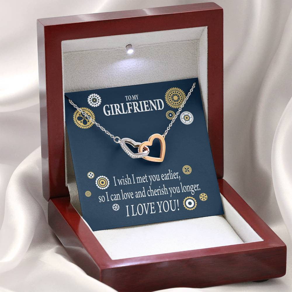 To My Girlfriend Wish I Inseparable Necklace Pendant 18k Rose Gold Finish 16� - Interlocking Hearts Necklace