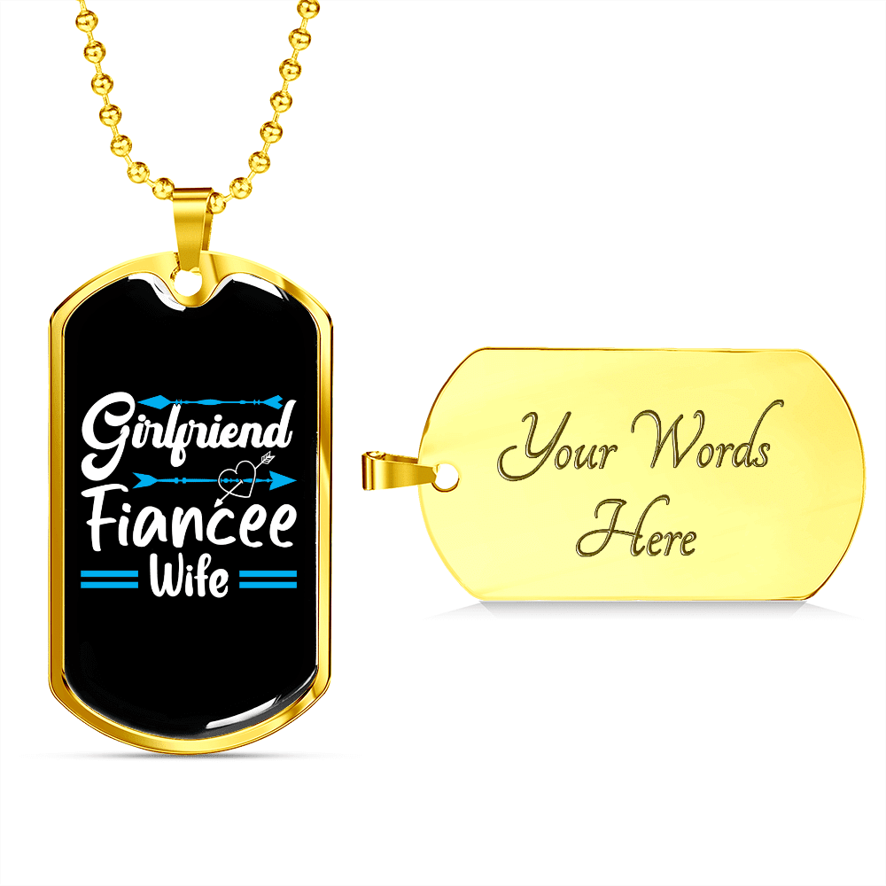 To My Girlfriend Girlfriend Fiancee Wife Blue Necklace Stainless Steel or 18k Gold Dog Tag 24" Chain - Luxury Love Messages Dog Tag Gifts For Man, Woman