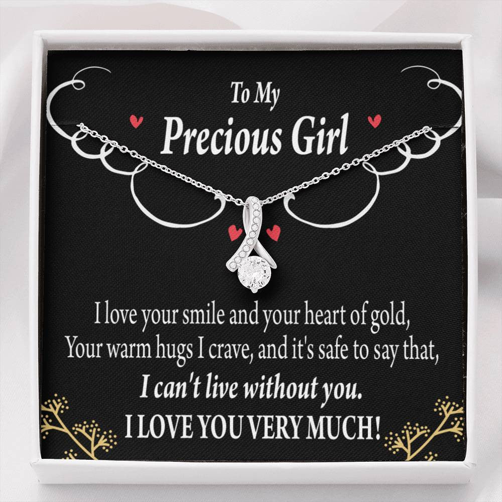 To My Girlfriend Heart Of Gold Message Card W Mahogany Style Luxury Box Eternity Ribbon Stone Necklace - Alluring Beauty Necklace Gift For Her