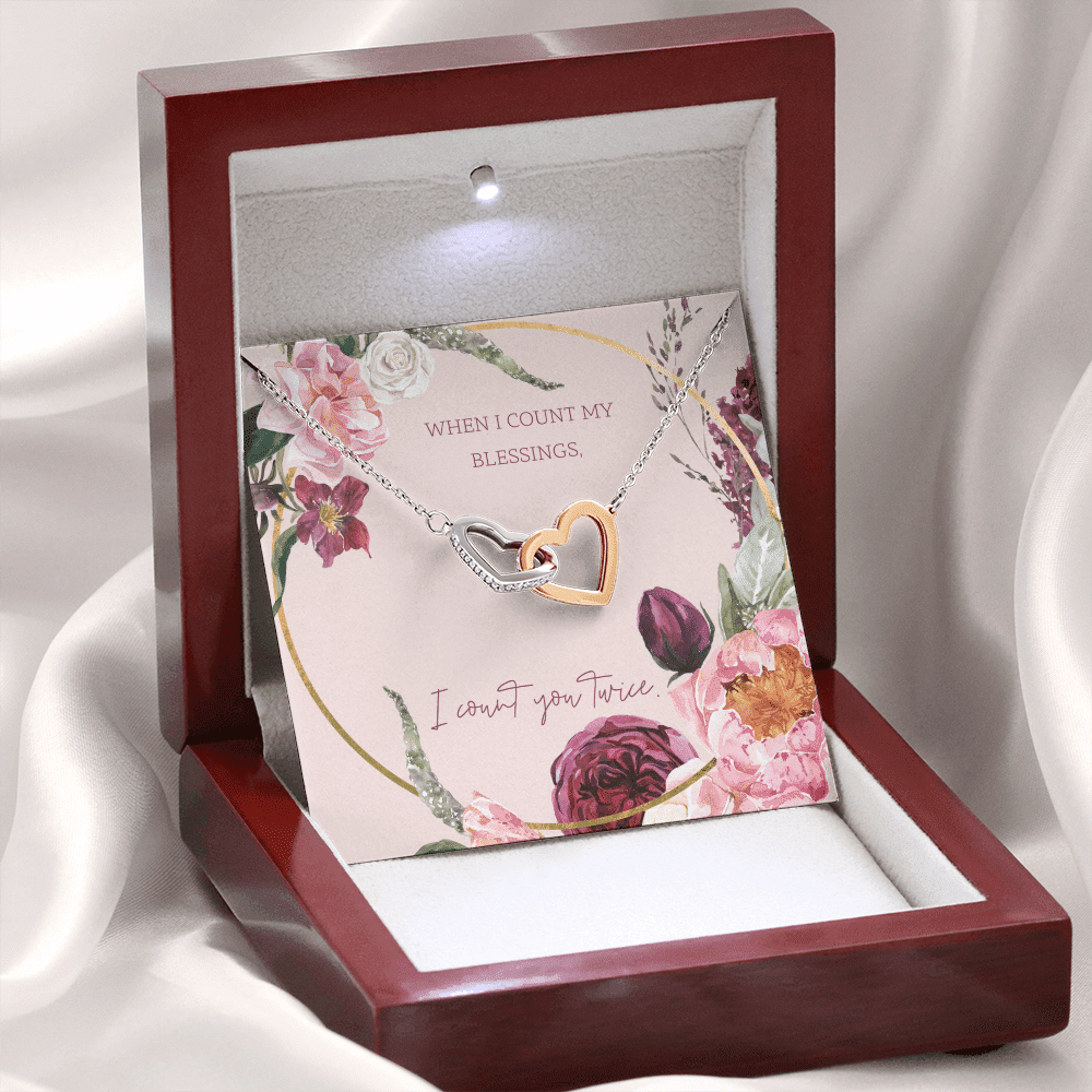 To My Wife I Count You Twice Inseparable Pendant 18k Rose Gold 16� - Interlocking Hearts Necklace