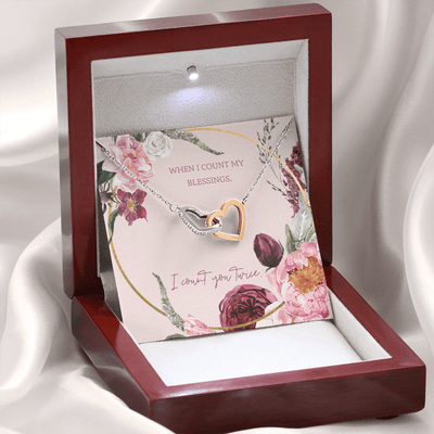 To My Wife I Count You Twice Inseparable Pendant 18k Rose Gold 16� - Interlocking Hearts Necklace