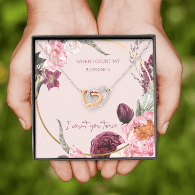 To My Wife I Count You Twice Inseparable Pendant 18k Rose Gold 16� - Interlocking Hearts Necklace