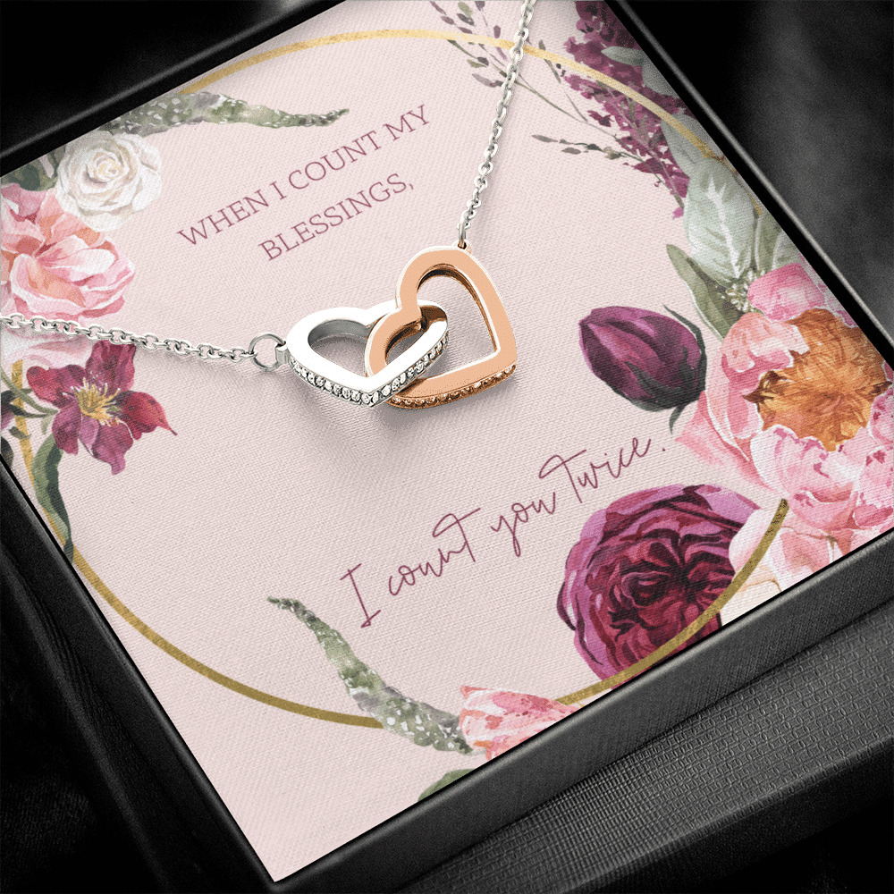 To My Wife I Count You Twice Inseparable Pendant 18k Rose Gold 16� - Interlocking Hearts Necklace