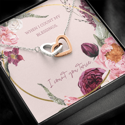 To My Wife I Count You Twice Inseparable Pendant 18k Rose Gold 16� - Interlocking Hearts Necklace