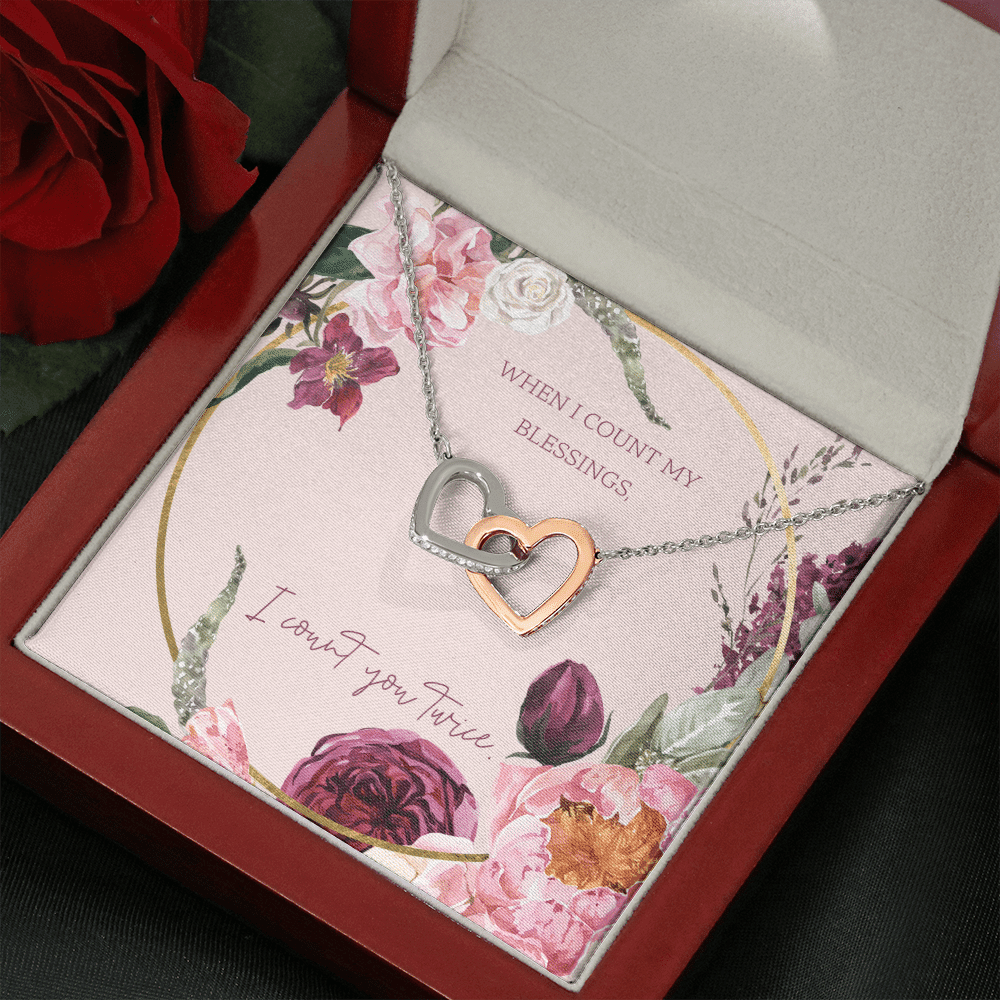 To My Wife I Count You Twice Inseparable Pendant 18k Rose Gold 16� - Interlocking Hearts Necklace