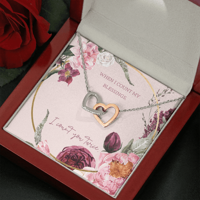 To My Wife I Count You Twice Inseparable Pendant 18k Rose Gold 16� - Interlocking Hearts Necklace