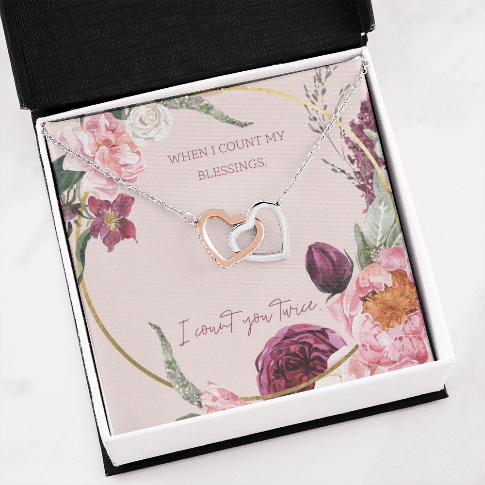 To My Wife I Count You Twice Inseparable Pendant 18k Rose Gold 16� - Interlocking Hearts Necklace