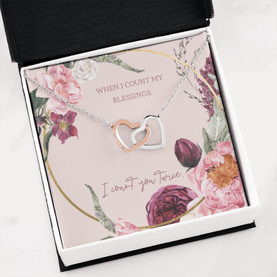 To My Wife I Count You Twice Inseparable Pendant 18k Rose Gold 16� - Interlocking Hearts Necklace