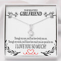To My Girlfriend Special To Me Message Card W Mahogany Style Luxury Box Eternity Ribbon Stone Necklace - Alluring Beauty Necklace Gift For Her