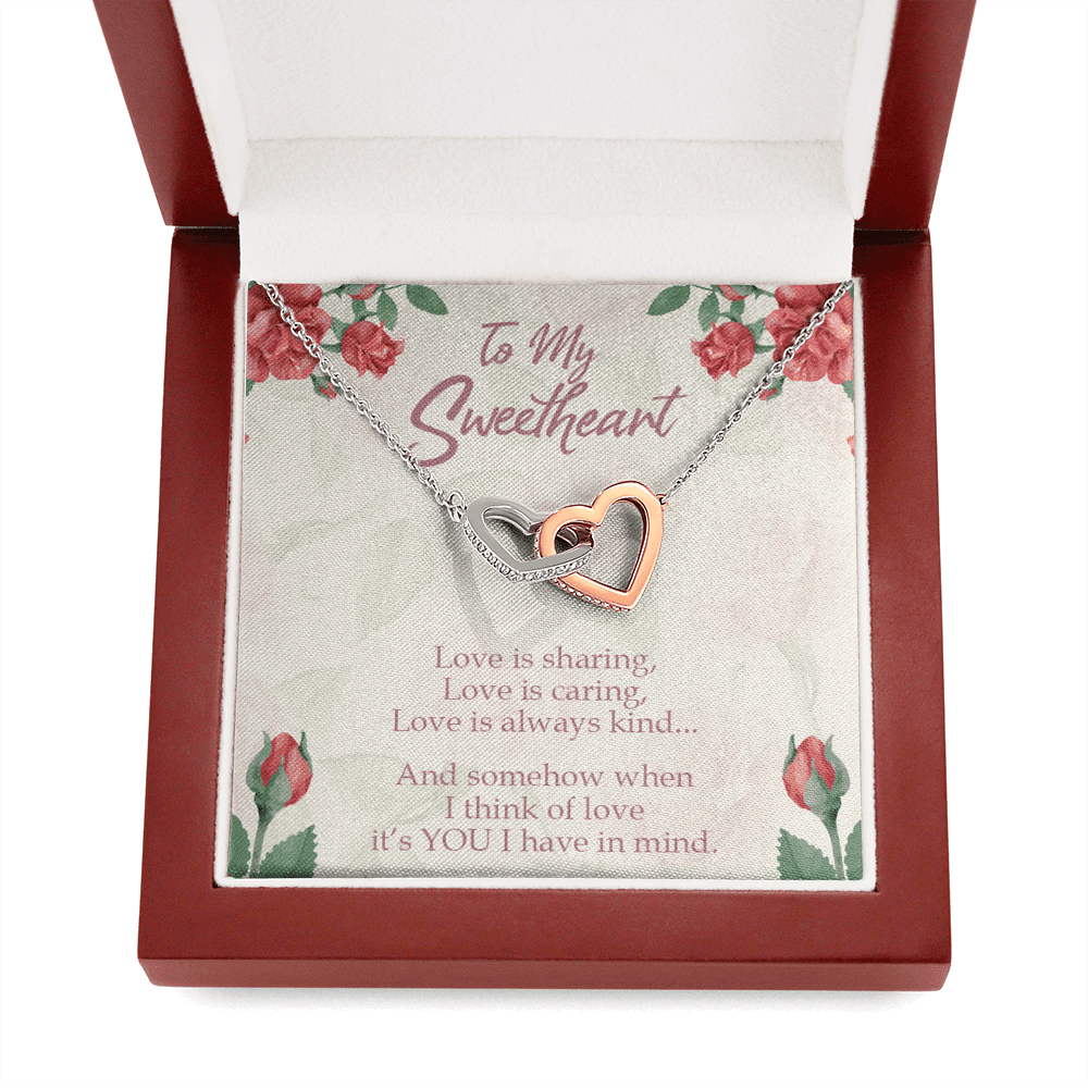 Gift To Wife Girlfriend Love Is You Inseparable Necklace 18k Rose Gold Finish 16� - Interlocking Hearts Necklace