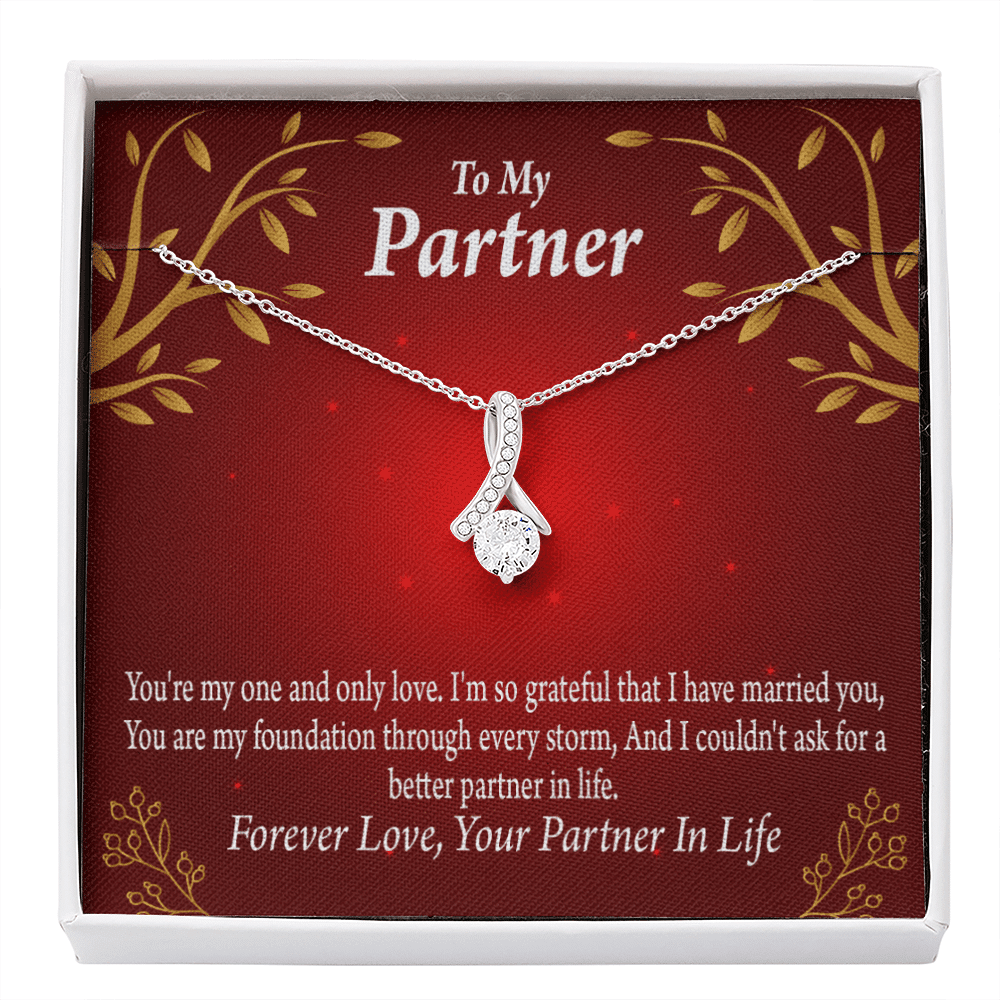 For My Partner One And Only Eternity Ribbon Stone Necklace 14K White Gold Keepsake Card Partner Gift - Alluring Beauty Necklace Gift For Her