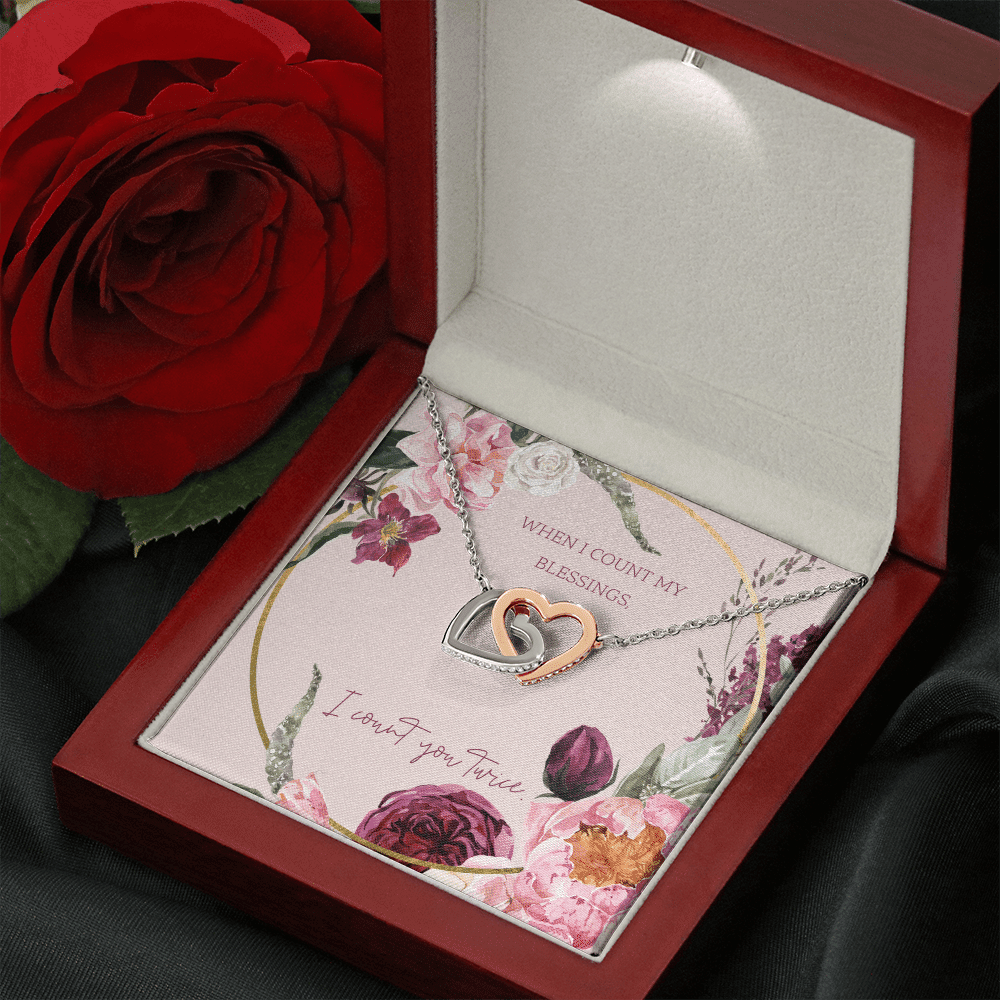 To My Wife I Count You Twice Inseparable Pendant 18k Rose Gold 16� - Interlocking Hearts Necklace