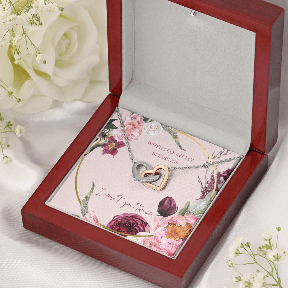 To My Wife I Count You Twice Inseparable Pendant 18k Rose Gold 16� - Interlocking Hearts Necklace