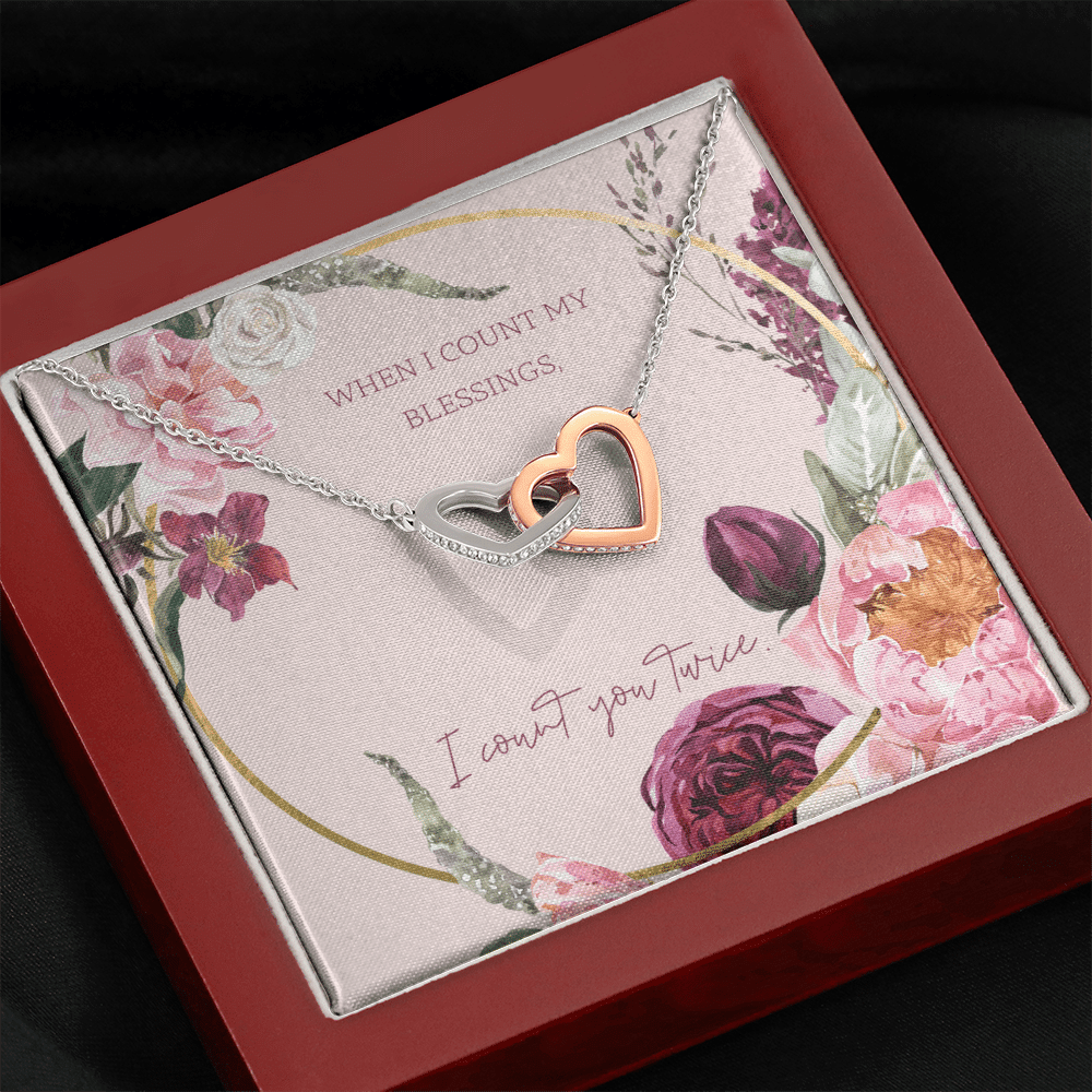 To My Wife I Count You Twice Inseparable Pendant 18k Rose Gold 16� - Interlocking Hearts Necklace
