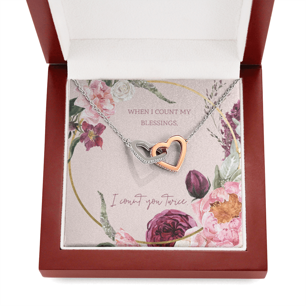 To My Wife I Count You Twice Inseparable Pendant 18k Rose Gold 16� - Interlocking Hearts Necklace