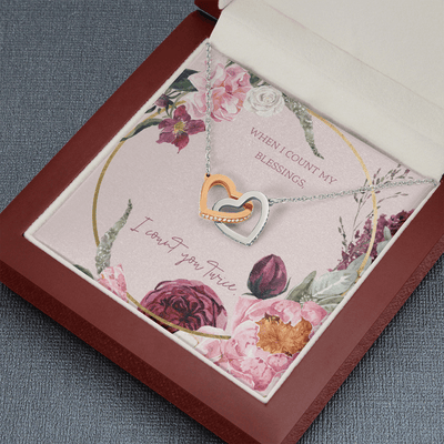 To My Wife I Count You Twice Inseparable Pendant 18k Rose Gold 16� - Interlocking Hearts Necklace