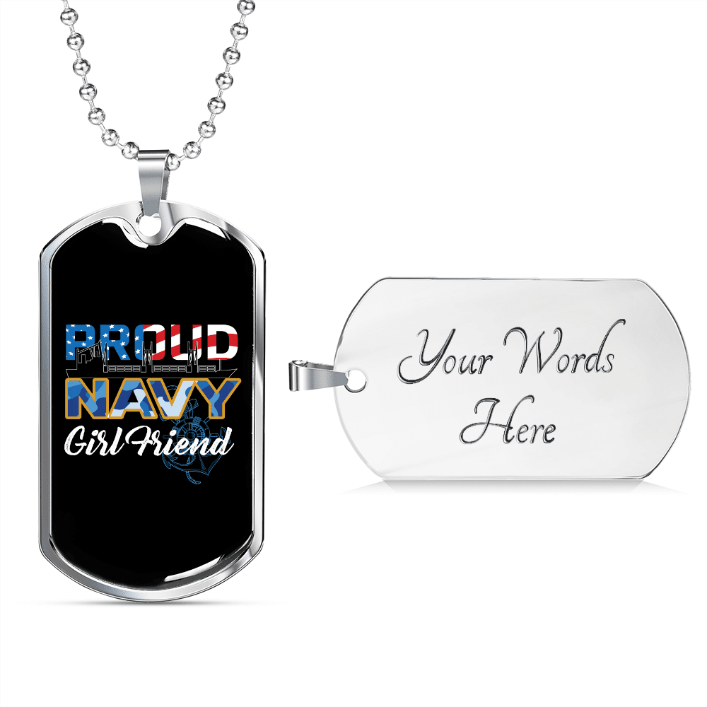 To My Girlfriend Proud Navy Girlfriend Necklace Stainless Steel or 18k Gold Dog Tag 24" Chain - Luxury Love Messages Dog Tag Gifts For Man, Woman