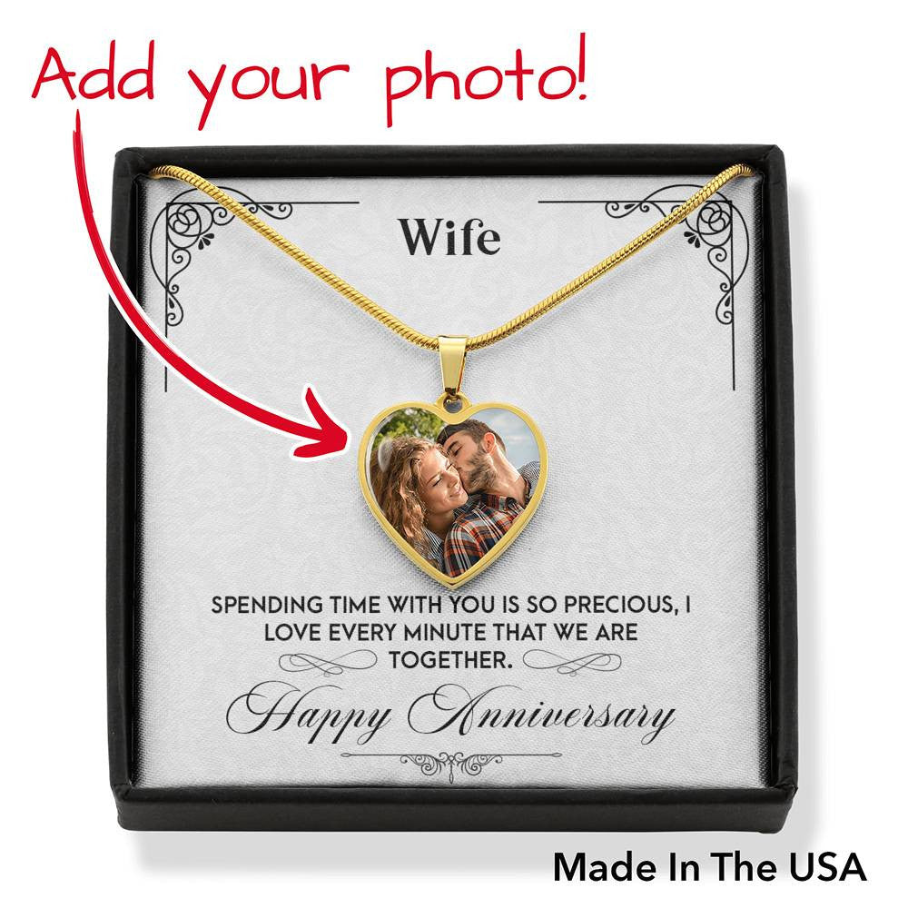 Personalized To My Wife Happy Anniversary Stainless Steel or 18k Gold Heart Pendant Necklace Jewelry Gift  - Photo Upload Cards